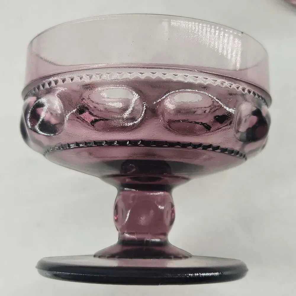 4 MCM Indiana Glass Kings Crown Thumbprint Plum Amethyst Sherbet Compotes
